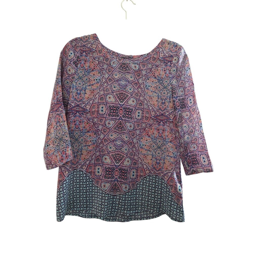Maeve By Anthropologie Women's Blouse Size 0 Silk Colorful Geometric Back Button